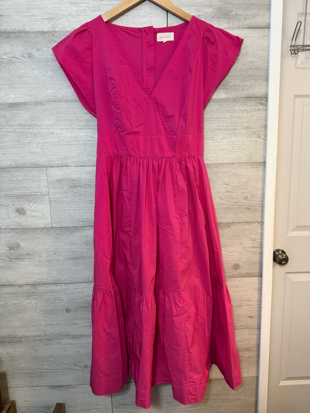MELLODAY Fushia Pink Poplin Cotton Tie Dress Small Flutter Sleeve Nordstrom